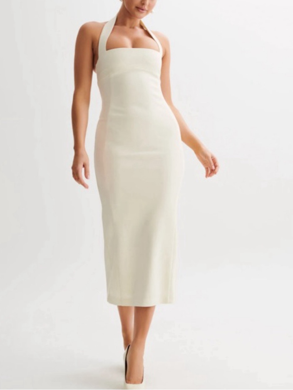 Meshki Cream Halter Midi Dress